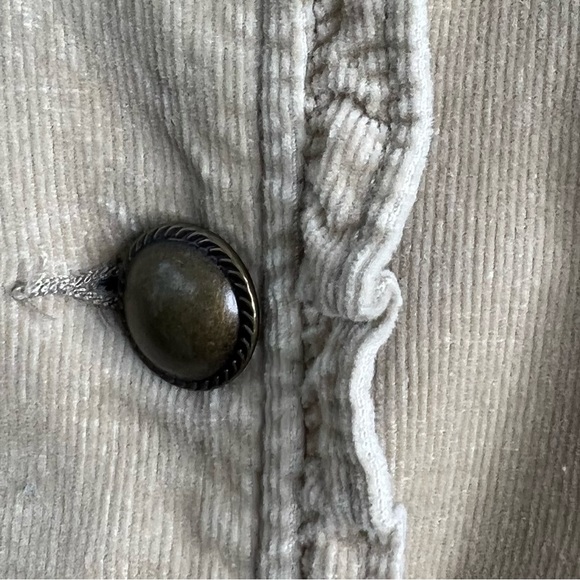 Dress Barn tan corduroy jacket button front ruffle collar hem cuffs Sz S - Picture 8 of 10